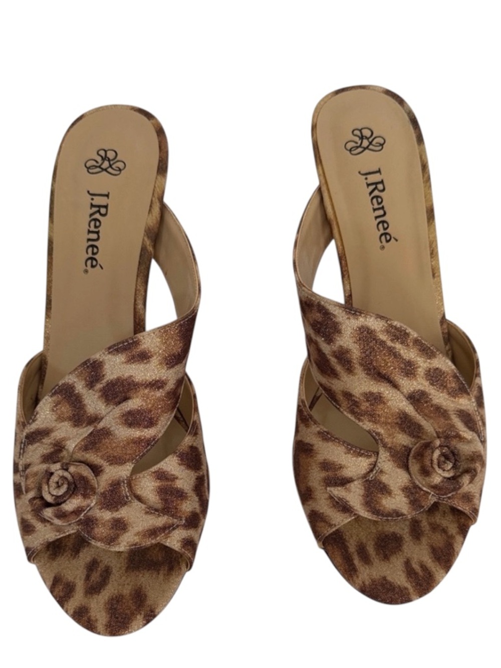 J. Renee Joslin Shimmer Leopard Rosette Slide Sandal Kitten Heel Mule 8.5 - Picture 6 of 12